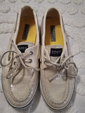 Sperry Cream Sequin Lace-Up Boat Sneakers